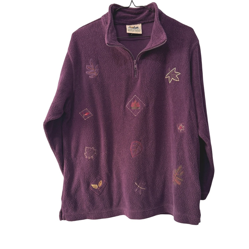Northern Reflections Purple Fleece Quarter Zip Pullover Embroidered Fall‎ Leaves